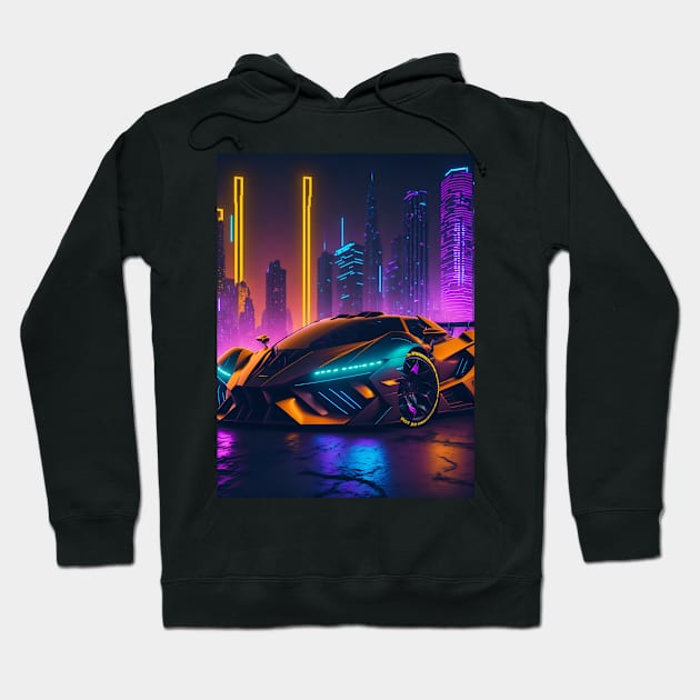 Dark Neon Sports Car in Japanese Neon City Hoodie by star trek fanart and more